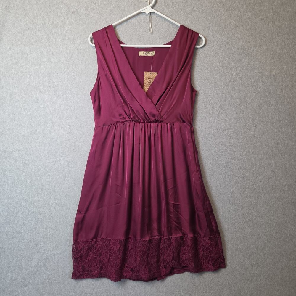 NWT Romy Magenta Sleeveless Empire Waist Surplice V Neck Mini Dress Size M Lined
